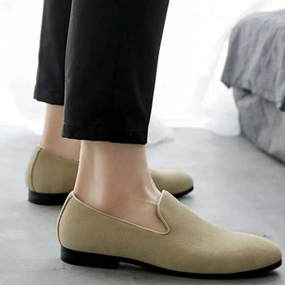 Santimon Mens US 8, 11 Beige Suede Casual Plain Loafers for Formal Occasions Wed - Picture 10 of 13